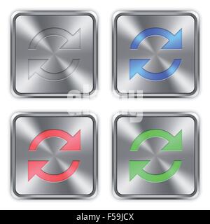 Color refresh icons engraved in glossy steel push buttons. Well organized layer structure, color swatches and graphic styles. Stock Vector