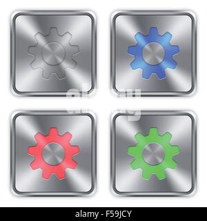 Color settings icons engraved in glossy steel push buttons. Well organized layer structure, color swatches and graphic styles. Stock Vector