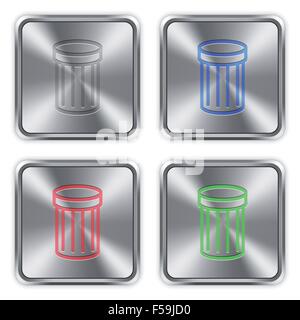 Color trash icons engraved in glossy steel push buttons. Well organized layer structure, color swatches and graphic styles. Stock Vector