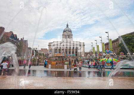 Nottingham City Centre Hall View from Behind of Splashing Fountains Stock Photo