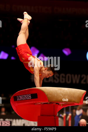 Glasgow, Scotland. 30th Oct, 2015. Xiao Ruoteng of China competes on the vault during the men's All-Around final at the 46th World Artistic Gymnastics Championships in Glasgow, Scotland, Great Britain on Oct. 30, 2015. Credit:  Han Yan/Xinhua/Alamy Live News Stock Photo