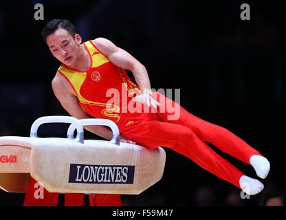 Glasgow, Scotland. 30th Oct, 2015. Xiao Ruoteng of China competes on the pommel horse during the men's All-Around final at the 46th World Artistic Gymnastics Championships in Glasgow, Scotland, Great Britain on Oct. 30, 2015. Credit:  Gong Bing/Xinhua/Alamy Live News Stock Photo