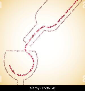 Wine bottle and glass made from words in vector format. Stock Vector