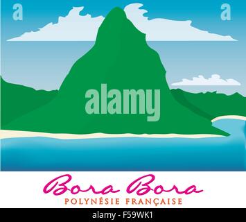 Otemanu mountain of Bora Bora, French Polynesia in vector format. Stock Vector