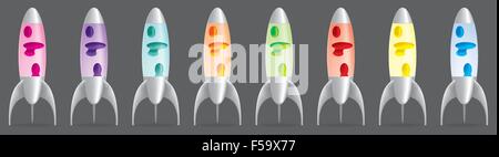 Retro rocket style lava lamps in vector format. Stock Vector