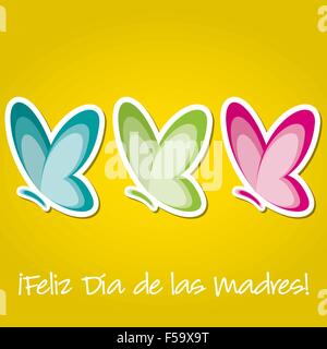 Butterfly "Happy Mother's Day" sticker card in vector format. Stock Vector