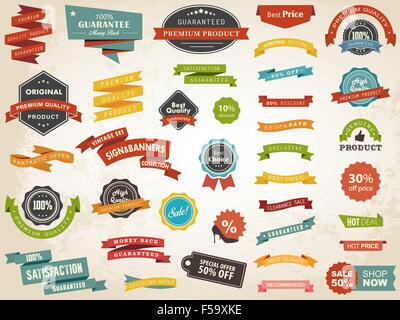 Vector illustration set of vintage label banner tag sticker badge vector design elements. Stock Vector