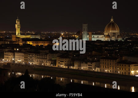 Florence night aerial cityscape. Panorama view from Michelangelo park Stock Photo