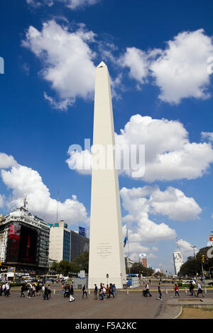 BUENOS AIRES - SEP 12: Obelisco on September 12, 2012 in Buenos Aires. Located at the junction of Avenida 9 de Julio and Corrientes Stock Photo