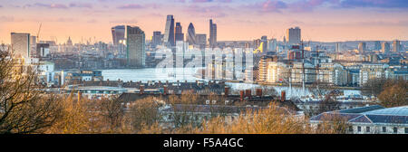 The City and The Isle of Dogs from the Royal Observatory in Greenwich Park Stock Photo