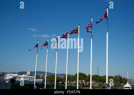 International  flags port harbor Oslo sea coast Stock Photo