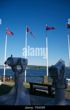 International  flags port harbor Oslo sea coast Stock Photo