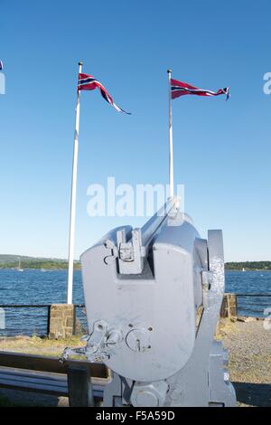 International  flags port harbor Oslo sea coast Stock Photo
