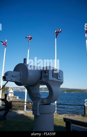 International  flags port harbor Oslo sea coast Stock Photo