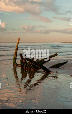 Shipwreck at sunset on Seton Sands Stock Photo - Alamy