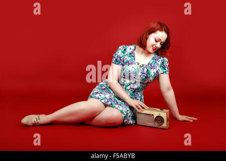 Retro Music Pinup Girl With Vinyl Record Stock Photo Alamy