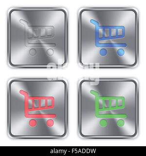 Color cart icons engraved in glossy steel push buttons. Well organized layer structure, color swatches and graphic styles. Stock Vector