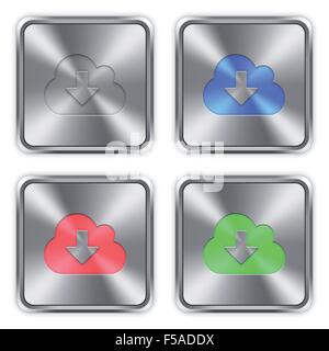 Color cloud download icons engraved in glossy steel push buttons. Well organized layer structure, color swatches and graphic sty Stock Vector