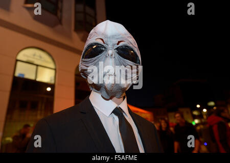 Londonderry, Northern Ireland. 31st October, 2015. People dressed in Halloween costumes in Londonderry (Derry). Derry hosts the biggest Halloween street carnival in Europe attracting some 40,000 revellers. The city was recently voted the number one Halloween destination in the world in a USA Today newspaper poll. Credit: George Sweeney / Alamy Live News Stock Photo