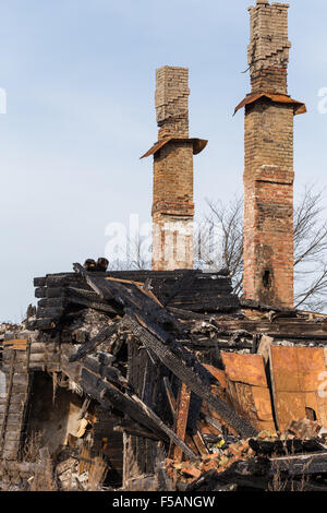 left abandoned building facade - with graffity Stock Photo