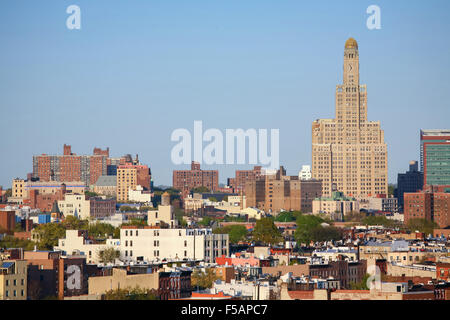 A view of the Williamsburgh Savings Bank Tower and residential buildings in Brooklyn borough in New York City, Stock Photo