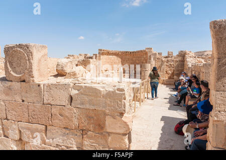 Mamshit national park, Israel. Tourists in the ruins of the ancient Nabatean church. Stock Photo