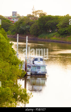 Riverboat on the Grijalva at dusk in Villahermosa, Tabasco, Mexico. Stock Photo