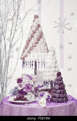 Three croquembouch macaron wedding cakes Stock Photo