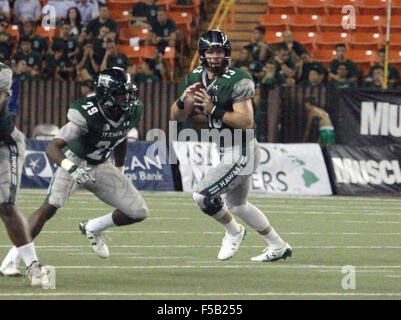 October 31, 2015 - Hawaii Rainbow Warriors quarterback Max Wittek (13) during Mountain West Conference action between the Hawaii Rainbow Warriors and the Air Force Falcons on Hawaiian Airlines Field at Aloha Stadium in Honolulu, HI. - Michael Sullivan/CSM Stock Photo