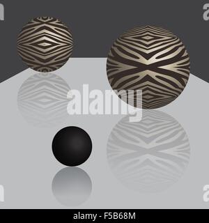 Three balls on glossy surface or table with reflection. Abstract vector illustration. Stock Vector