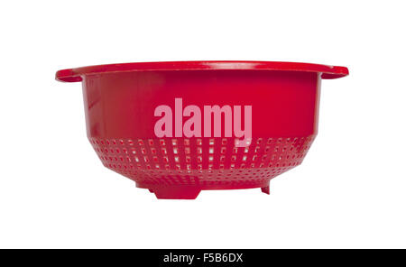 Red empty colander isolated over white background Stock Photo