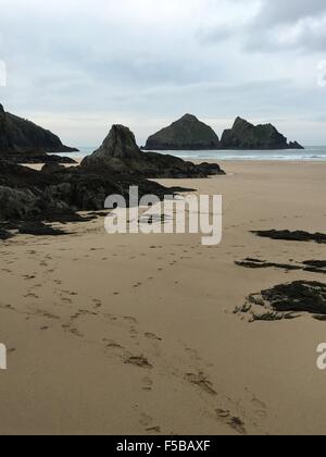 Hollywell Bay Beach Cornwall Stock Photo