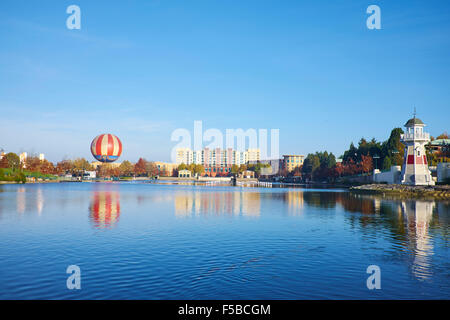 View Across Lake Disney Towards The Disney Village, Disneyland Paris Marne-la-Vallee Chessy France Stock Photo