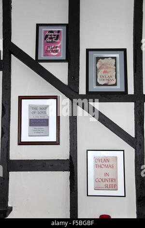 Book covers in the bar, Brown's Hotel, King Street, Laugharne, Carmarthenshire, Wales, Great Britain, United Kingdom, UK, Europe Stock Photo