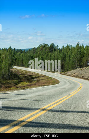 Highway to Lapland in northern part of Finland Stock Photo