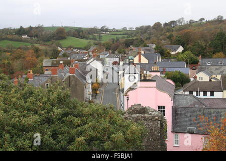 King Street from castle battlements, Laugharne, Carmarthenshire, Wales, Great Britain, United Kingdom, UK, Europe Stock Photo