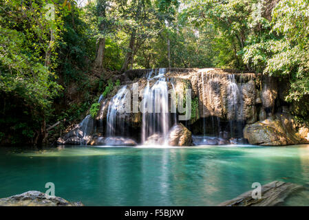 Waterfall in Erawan National Park, Kanchanaburi Province, Thailand Stock Photo