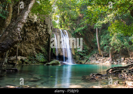 Waterfall in Erawan National Park, Kanchanaburi Province, Thailand Stock Photo