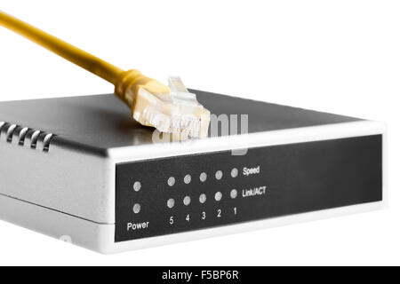 router with wires closeup on a white background Stock Photo