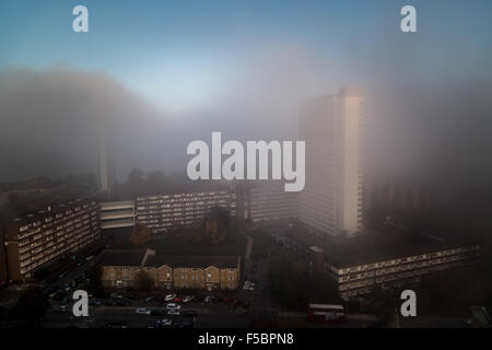 London, UK. 1st November, 2015. Heavy and Misty Fog over South East London Credit:  Guy Corbishley/Alamy Live News Stock Photo
