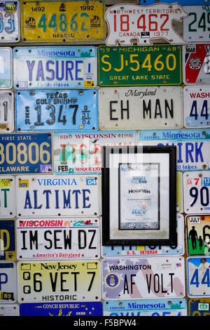 Wall of license plates at the HogFish Bar & Grill Key West, Florida, USA Stock Photo