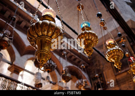Lamps decorating the Dome of the Rotunda of the Church of the Holy Sepulchre in the the Old city East Jerusalem Israel Stock Photo