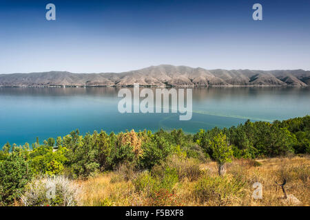 Lake Sevan seen from Sevanavank monastery in the Gegharkunik province of Armenia Stock Photo