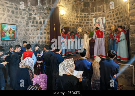 Church service in the Astvatsatsin church of the Sevanavank monastery in Armenia.