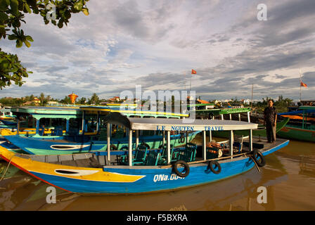 Traditional boats on the Song Thu Bon river, Hoi An, Vietnam, Southeast Asia. Stock Photo