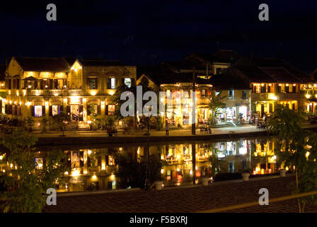 Hoi Riverside at Night. Old Town Hoi An at Night. Hoi An. Hoi An old quarter. View across Thu Bon river onto the beautiful Bach Stock Photo