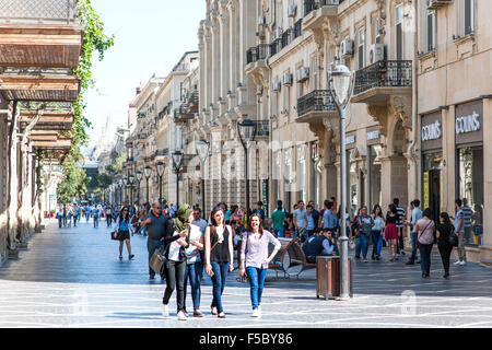 Pedestrians on Nizami street in central Baku. The street is named after classical poet Nizami Ganjavi. Stock Photo