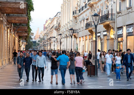 Pedestrians on Nizami street in central Baku. The street is named after classical poet Nizami Ganjavi. Stock Photo