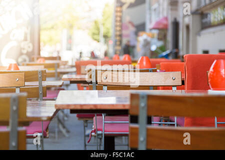 outdoor restaurant tables in Berlin Kreuzberg Stock Photo