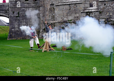 A demonstration of old weaponry at Pendennis Castle. Falmouth, Cornwall, England Stock Photo